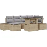 vidaXL Tuinbank Set 7 st Beige poly rattan