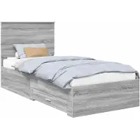 vidaXL Bedframe Grijs Sonoma en Zilver 75 x 190 cm Bewerkt hout