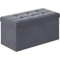 Songmics Bankje met opbergruimte van fluweel voor in de hal, Leigrijs / 38 x 76 x 38 cm