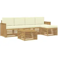 vidaXL Buitenloungeset, 6-delig, wit en crème, polyester