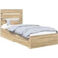 vidaXL Bedframe met lade Sonoma Eik en Zilver 75 x 190 cm Bewerkt hout