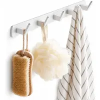 BOTC Handdoekhouder RVS - Kapstok - Muurhaak - Wandkapstok - 5 Haken - RVS - Muur Kapstok Hangend - Wit