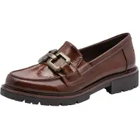 Jana dames loafers, platte zool, elegant, veganistisch, cognackleur, lakleer, maat 41