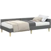 vidaXL Hoekbedframe met Matras Anders met hoofdeinde 2 st Grijs Stof