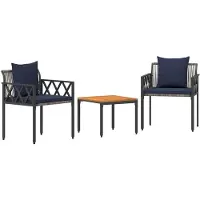 vidaXL Tuinmeubelset, 3 stuks, grijs en marineblauw, polyrotan