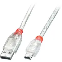 Lindy USB A/Mini-USB B 1m 1m USB A Mini-USB B Oranje, Transparant USB-kabel