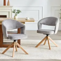 HAUSS SPOLE Eetkamerstoel - Retro Draaistoel - Set Van 2 - 360 Graden Draaibaar Met Gebogen Rugleuning - Stof Grijs