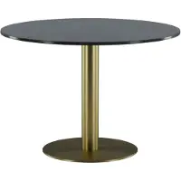 QUVIO Eettafel rond - Donkergrijs marmer - Goudkleurig staal