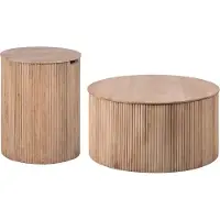 Lewis & Loft Salontafel set Lonne - FSC Mangohout - Ø40 cm - Ø70 cm - Met opbergruimte - Naturel - Set van 2