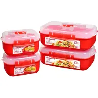 Sistema Magnetron-Heat & Eat voorraadpotten set, 4 rechthoekige magnetronbewaarbakken met deksel (2 x 1,25 l + 2 x 525 ml), afsluitbare clips en ventilatieventielen, BPA-vrij