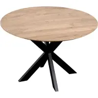 QUVIO Eettafel Sofia - Rond - Ø130 - Stalen kruispoot - FSC-gecertificeerd mangohout - Naturel