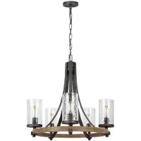 FEISS LED Kroonluchter | 5X E27 Max 60W | Dimbaar | Distressed Weathered Oak & Slate Grey Metal