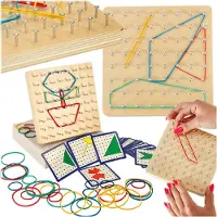 Ikonka Geoboard Geoplan Houten puzzel Vormen maken met elastiekjes