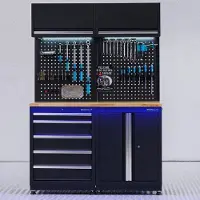 Datona Werkplaatsinrichting PREMIUM eiken met deuren- en ladekast - 135 cm - Zwart
