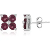 Cavill - 925 Sterling Zilver Oorbellen - Platina Verguld - Rhodoliet Edelsteen 1,73 Ct - Rond Geslepen Rode Rhodolieten - Elegante Ronde Oorstekers