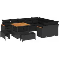 vidaXL Tuinbank Set 12 st 9-Aantal zitplaatsen Zwart Poly Riet