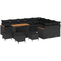 vidaXL Tuinbank Set 13 st 9-Aantal zitplaatsen Zwart Poly Riet