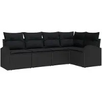 vidaXL Bankstel met kussens, zwart, polyester