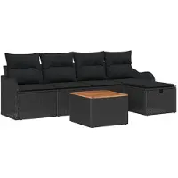vidaXL Tuinset met 6 zitplaatsen, zwart, van polyrotan