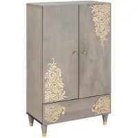 vidaXL Highboard Grijs en Goud 60 x 33 x 100 cm Massief Mango Hout