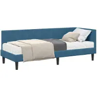 vidaXL Hoekbedframe met Matras met hoofdeinde 2 st Blauw Fluweel