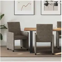 vidaXL Eetkamerstoelen met wielen 2 st Faux suede leer Donkergrijs