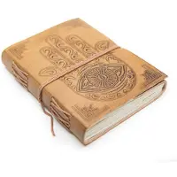 Spiru Handgemaakt Leren Notieboekje met Hamsa Hand (17,5 x 13 cm)