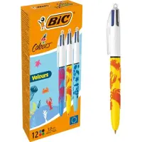 BIC 4 Kleuren Velours Uitschuifbare Balpen - Verschillende Jungle Decors - Doos van 12 stuks - Medium punt 1 mm