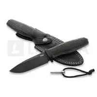 Lionsteel Acha AH B BLB Blackwashed M390, Black Burlap Micarta, Black Titanium Guard, vaststaand mes