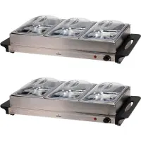Excellent Electrics - Buffetwarmer Set van 2 - 2-in-1 Warmhoudplaat - 3 RVS Bakken (2L per stuk) - 300W - 53 x 35 cm