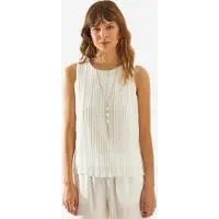 Bianco Textured Siphon Blouse met Accessoire Detail