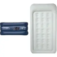 LifeGoods Luchtbed - 1 Persoons - met Ingebouwde Pomp - Incl. Draagtas en Reparatiekit - Blauw/Wit