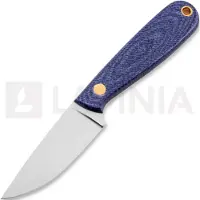 Brisa Necker 70 neck knife, Flat, blue jeans micarta, leather