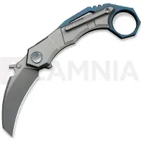We Knife Tayra vouwmes, Gray & Blue Ti, Stonewash