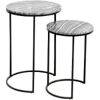 Invicta Design bijzettafel set van 2 ELEMENTS 40cm grijs marmer zwart frame rond - 41555