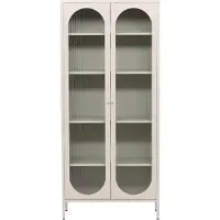 QUVIO Elegante opbergkast - Wavy glazen deuren - Beige staal