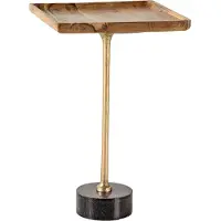 Invicta Design bijzettafel TRAYFUL 55cm natuurlijk acacia massief hout zwart marmeren onderstel goud metaal - 41281