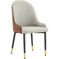 OKWISH Eetkamerstoel - 91 Cm - Set Van 2 Met Armleuningen - Voor Eetkamer Of Horeca - Kunstleer En Metaal - Warmgrijs Bruin Zwart