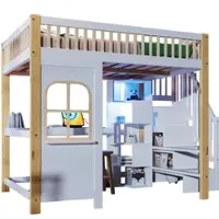 MODFU TV-kast, laag model met 4 kastjes en 8 poten, TV-meubel met zwarte accenten, geschikt voor een 75-inch TV, natuurlijke houtsoort met zwarte afwerking