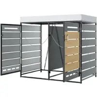 OKWISH Afvalbakombouw – Met Plantenbak – 2 Vakken – IJzer – Zwart – Voor Tuin En Terras – Met Slot En Ventilatie