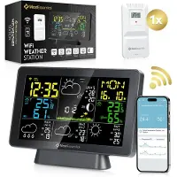 MostEssential Weerstation Wifi Edition - Draadloos Weerstation met Buitensensor - Hygrometer - Binnen en Buiten - 150 Meter Bereik - Inclusief App - Zwart - 1 sensor