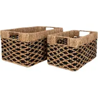 QUVIO Mandenset Vienna - Zeegras - Zwart/Natuurlijk - Set van 2