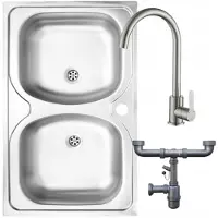 Deante - Apollo Serie - Dubbele Spoelbak - 80x50 cm - Verchroomde Kraan - Syfon