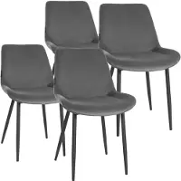 CLP Victoria Set van 4 eetkamerstoelen - Zonder armleuning - Vloerbeschermers - Velvet - Fluweel/grijs