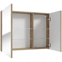 Deftrans Badkamerkast met spiegel van 80 cm, uitgevoerd in Evoke eikenhout, en glazen planken van Rietti.