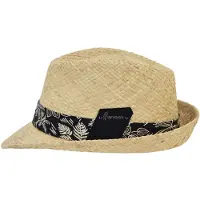 Herman chapeau petit bord relevé à l'arrière en paille naturelle avec ruban noir imprimé feuilles