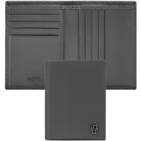 HUGO BOSS Leren kaarthoes Double B Card Case Saffiano Grey grijs