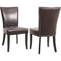 Mendler Lot de 2 chaises de salle à manger Chesterfield similicuir brun foncé pieds foncés