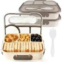 VHV - Lunchbox - Bento box - Lunchbox met vakjes - Set van 2 - Met 4 vakken - Lekvrij - Vaatwasserbestendig - Inclusief lepel - Voor werk en school - 23*17*5cm - Grijs