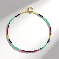Cavill - Unisex Halsketting - 925 Sterling Zilver - 36 Karaat Braziliaanse Smaragden, Robijnen & Saffieren - Verlengbaar, Elegant & Kleurrijk